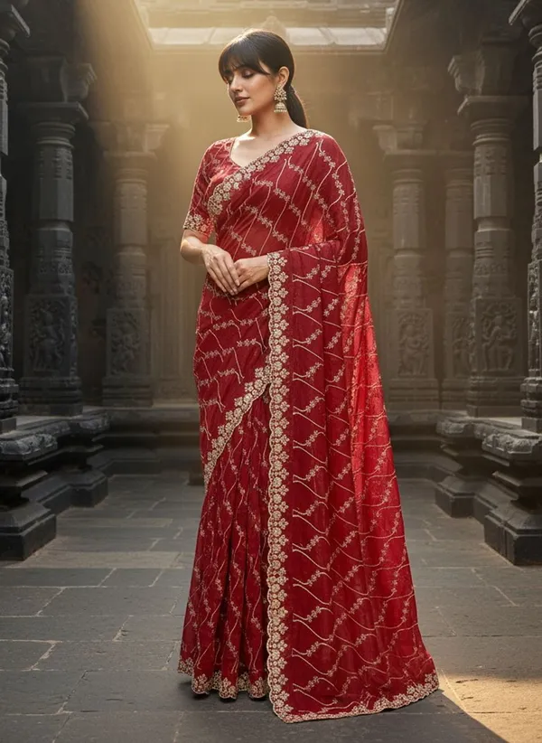 Maroon_Satin_Embroidered_Zari_Sequin_Tissue_Saree_For_Women_|_With_Blouse_Piece