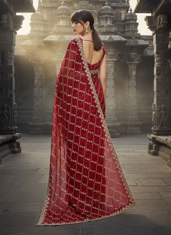 Maroon_Satin_Embroidered_Zari_Sequin_Tissue_Saree_For_Women_|_With_Blouse_Piece