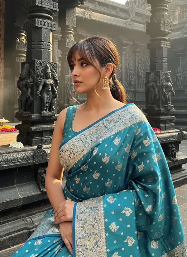 Teal_Satin_Banarasi_Jacquard_Woven_Shimmer_Saree_For_Women_|_With_Blouse_Piece
