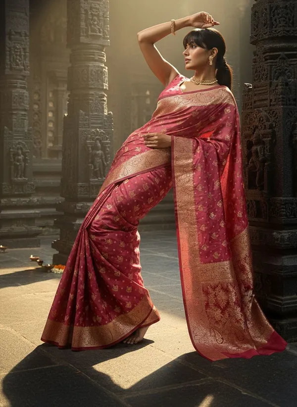 Pink_Satin_Woven_Banarasi_Jacquard_Shimmer_Saree_For_Women_|_With_Blouse_Piece