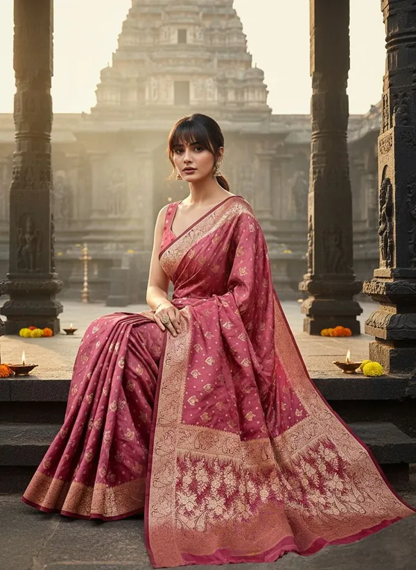 Pink_Satin_Woven_Banarasi_Jacquard_Shimmer_Saree_For_Women_|_With_Blouse_Piece