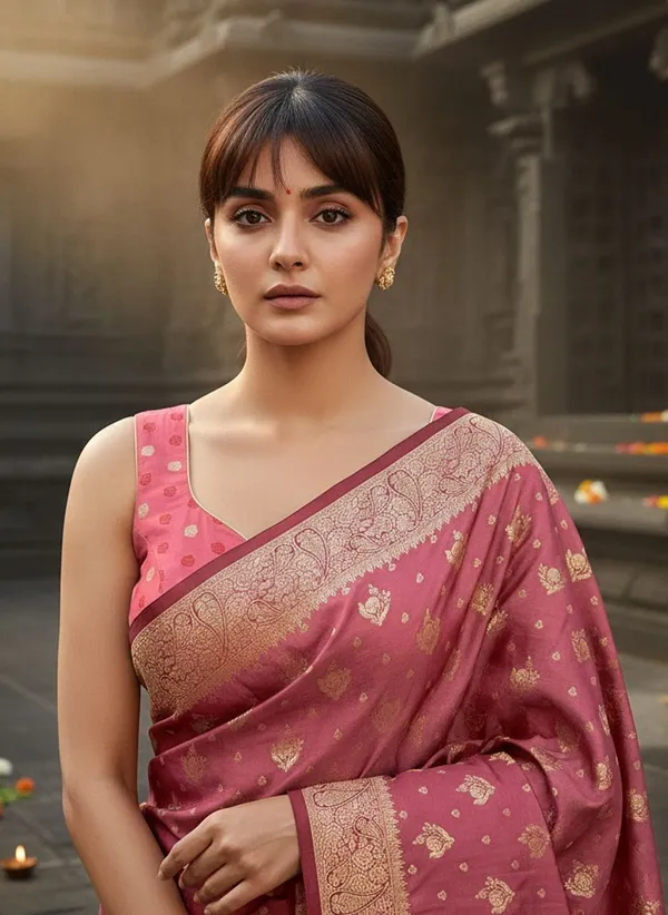 Pink_Satin_Woven_Banarasi_Jacquard_Shimmer_Saree_For_Women_|_With_Blouse_Piece