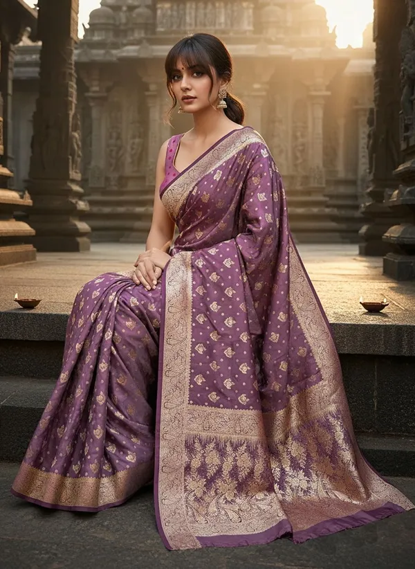 Purple_Satin_Banarasi_Woven_Jacquard_Saree_For_Women_|_With_Blouse_Piece