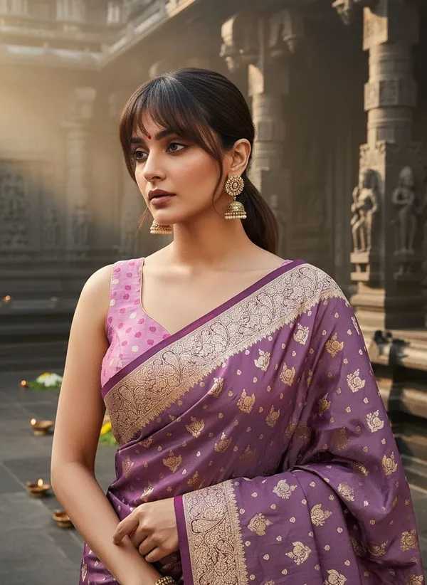 Purple_Satin_Banarasi_Woven_Jacquard_Saree_For_Women_|_With_Blouse_Piece