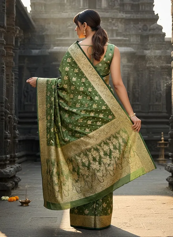Green_Satin_Woven_Banarasi_Jacquard_Saree_For_Women_|_With_Blouse_Piece