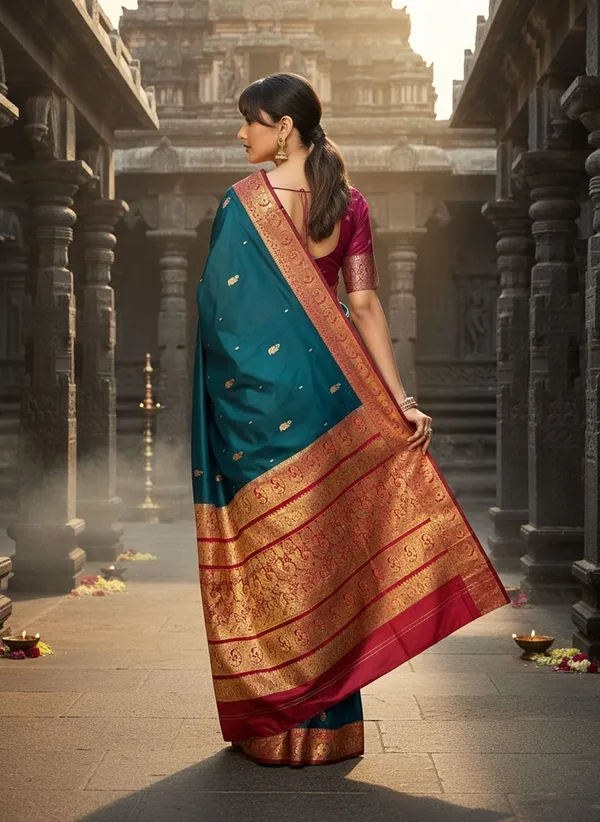 Dark_Green_Georgette_Peacock_Jacquard_Woven_Kanjivaram_Saree_For_Women_|_With_Blouse_Piece