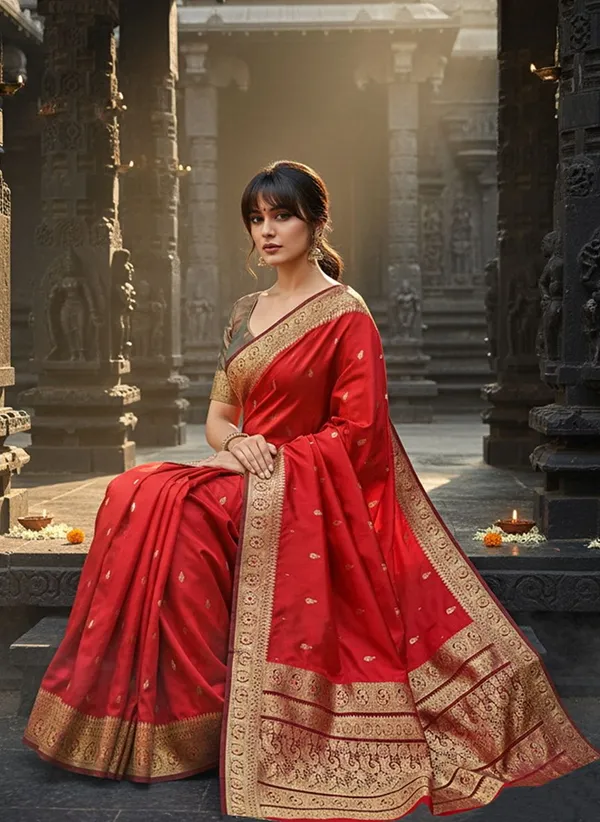 Red_Pure_Silk_Jacquard_Kanjivaram_Saree_For_Women_|_With_Blouse_Piece