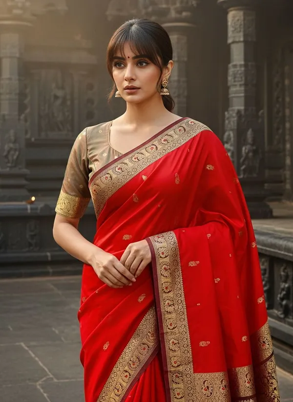 Red_Pure_Silk_Jacquard_Kanjivaram_Saree_For_Women_|_With_Blouse_Piece