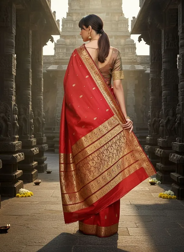 Red_Pure_Silk_Jacquard_Kanjivaram_Saree_For_Women_|_With_Blouse_Piece