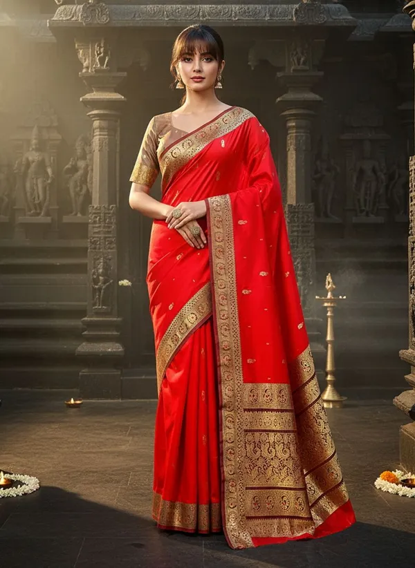 Red_Pure_Silk_Jacquard_Kanjivaram_Saree_For_Women_|_With_Blouse_Piece