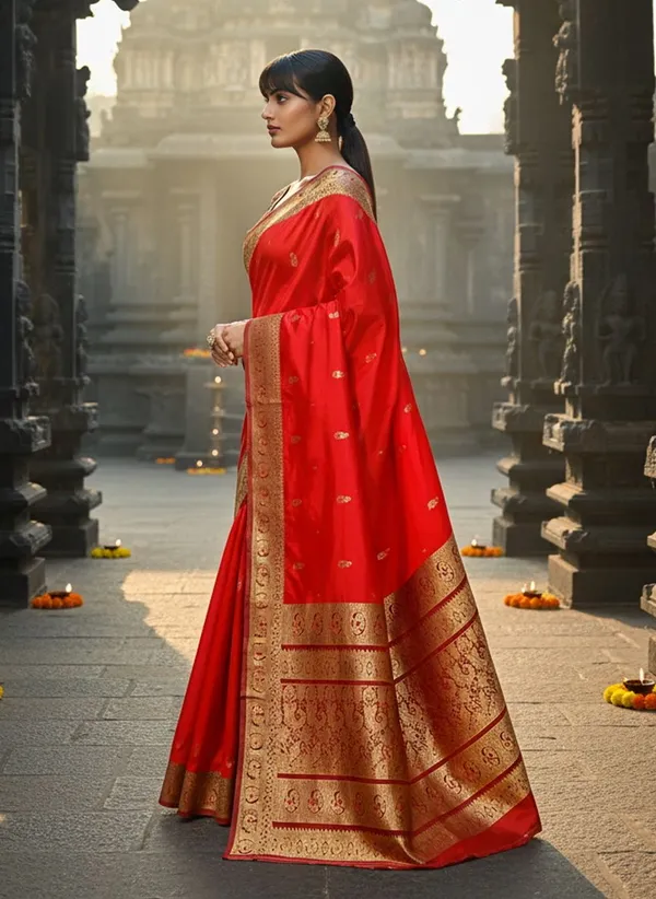Red_Pure_Silk_Jacquard_Kanjivaram_Saree_For_Women_|_With_Blouse_Piece