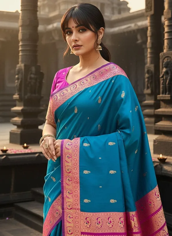 Blue_Kanjivaram_Pure_Silk_Jacquard_Gold_Zari_Peacock_Motif_Saree_For_Women_|_With_Blouse_Piece