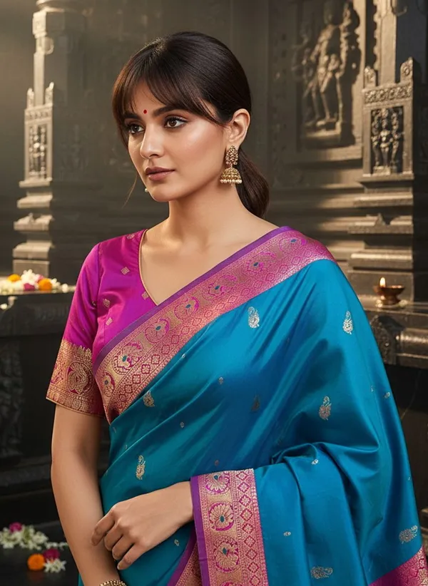 Blue_Kanjivaram_Pure_Silk_Jacquard_Gold_Zari_Peacock_Motif_Saree_For_Women_|_With_Blouse_Piece
