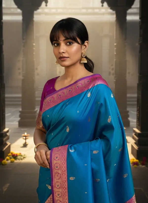 Blue_Kanjivaram_Pure_Silk_Jacquard_Gold_Zari_Peacock_Motif_Saree_For_Women_|_With_Blouse_Piece