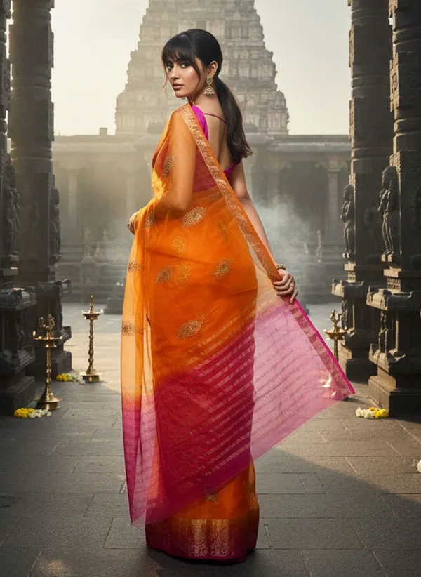 Orange_Organza_Woven_Embroidered_Banarasi_Jacquard_Saree_For_Women_|_With_Blouse_Piece