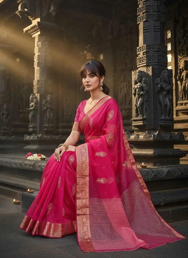 Pink_Organza_Banarasi_Jacquard_Embroidered_Saree_For_Women_|_With_Blouse_Piece
