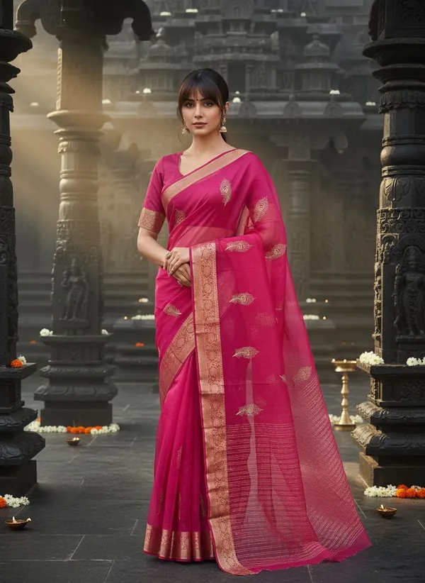 Pink_Organza_Banarasi_Jacquard_Embroidered_Saree_For_Women_|_With_Blouse_Piece