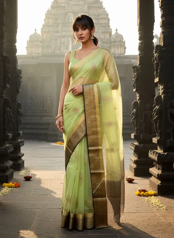 Light_Green_Organza_Banarasi_Jacquard_Embroidered_Saree_For_Women_|_With_Blouse_Piece
