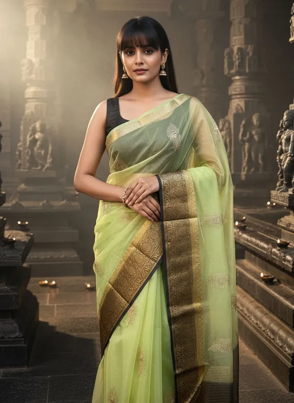Light_Green_Organza_Banarasi_Jacquard_Embroidered_Saree_For_Women_|_With_Blouse_Piece