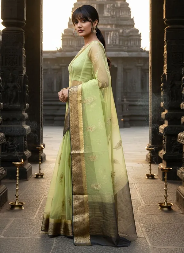 Light_Green_Organza_Banarasi_Jacquard_Embroidered_Saree_For_Women_|_With_Blouse_Piece