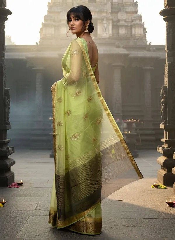 Light_Green_Organza_Banarasi_Jacquard_Embroidered_Saree_For_Women_|_With_Blouse_Piece