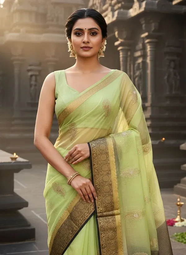 Light_Green_Organza_Banarasi_Jacquard_Embroidered_Saree_For_Women_|_With_Blouse_Piece