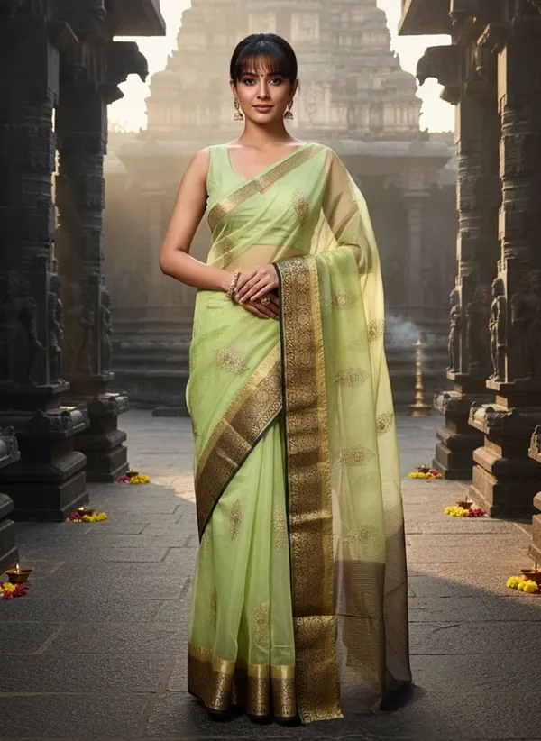 Light_Green_Organza_Banarasi_Jacquard_Embroidered_Saree_For_Women_|_With_Blouse_Piece