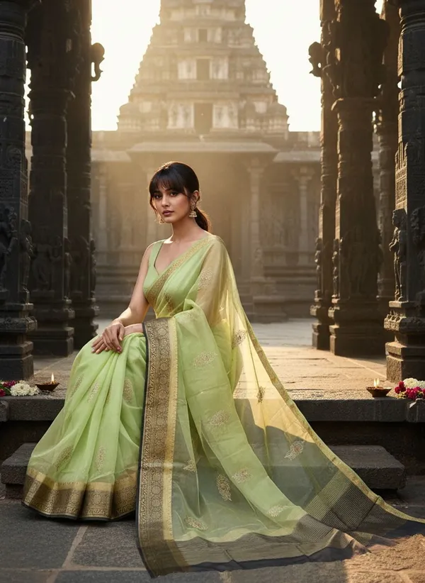 Light_Green_Organza_Banarasi_Jacquard_Embroidered_Saree_For_Women_|_With_Blouse_Piece