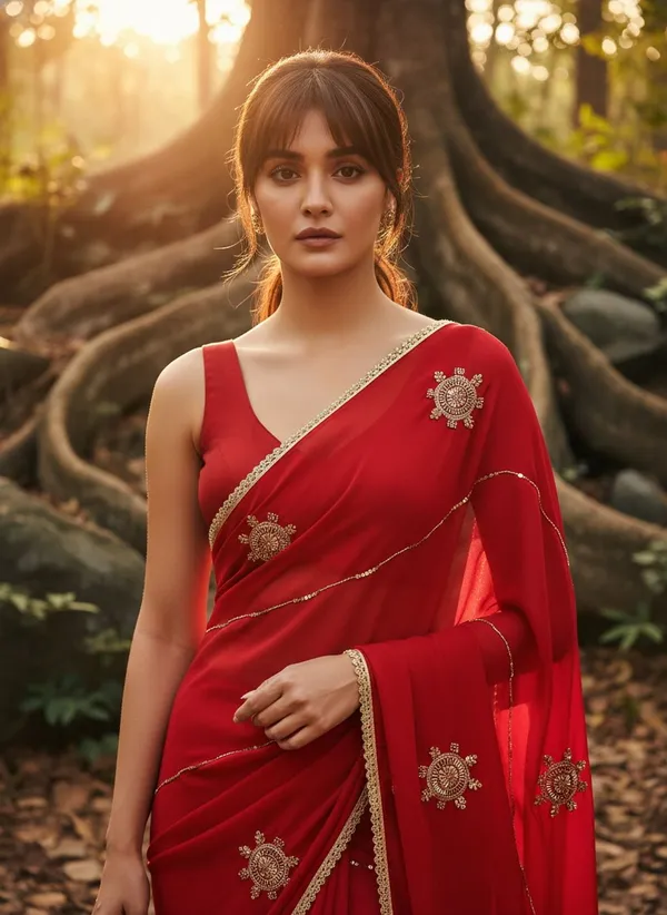 Red_Georgette_Embroidered_Embellished_Saree_For_Women_|_With_Blouse_Piece