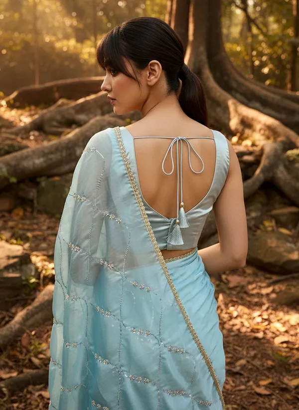 Turquoise_Georgette_Silk_Blend_Beadwork_Sequin_Saree_For_Women_|_With_Blouse_Piece
