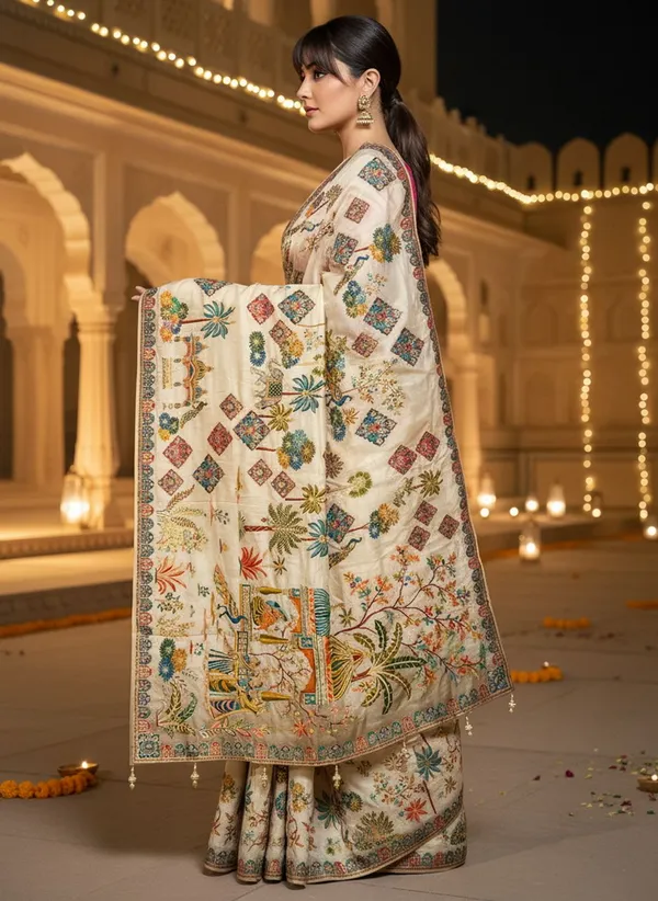 Off_White_Banarasi_Pure_Silk_Printed_Jacquard_Saree_For_Women_|_With_Blouse_Piece