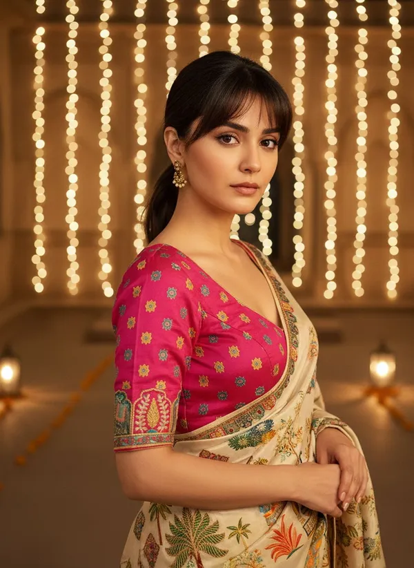 Off_White_Banarasi_Pure_Silk_Printed_Jacquard_Saree_For_Women_|_With_Blouse_Piece