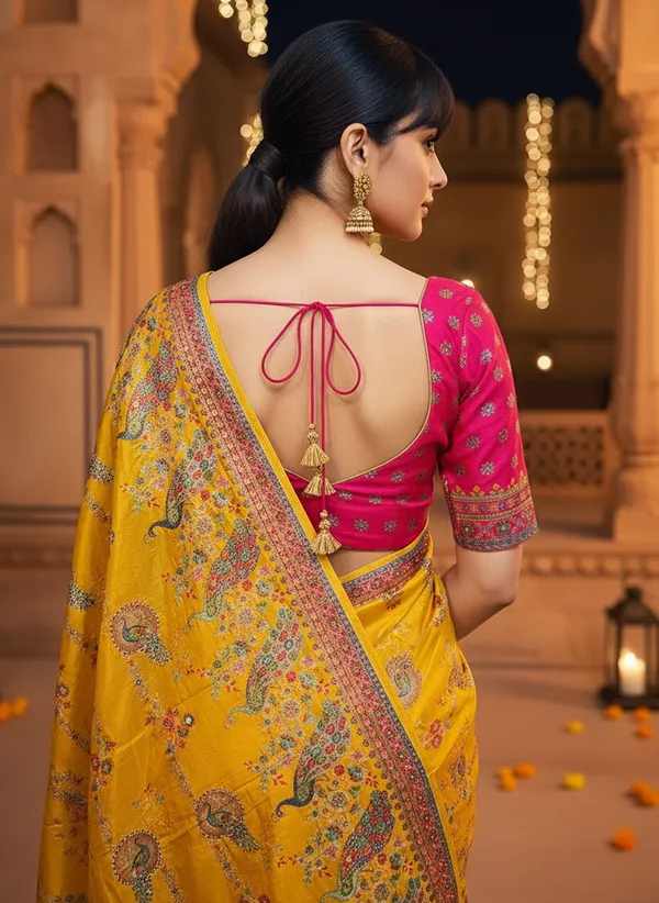 Yellow_Banarasi_Pure_Silk_Jacquard_Printed_Saree_For_Women_|_With_Blouse_Piece