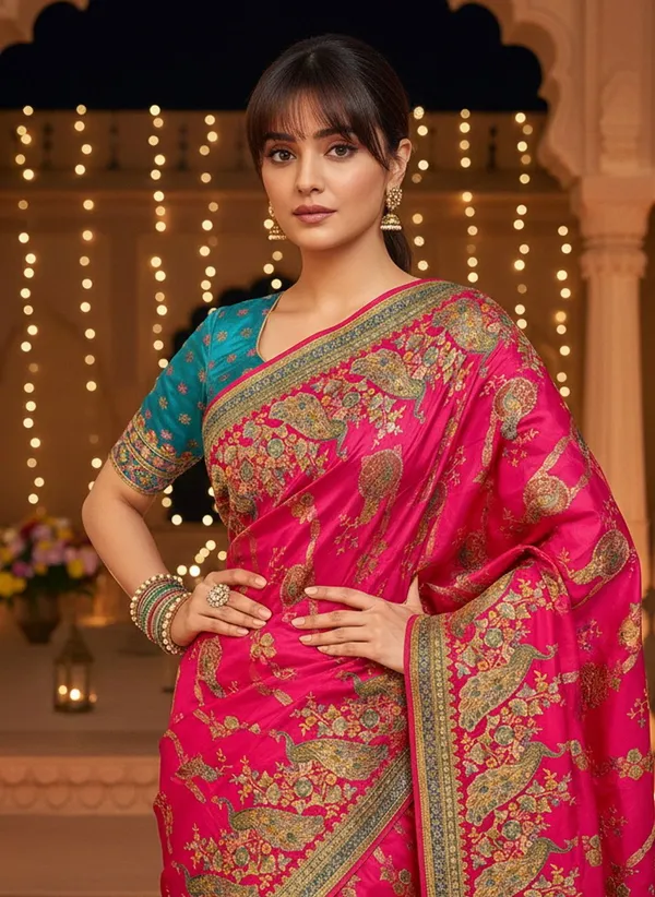 Pink_Banarasi_Pure_Silk_Jacquard_Printed_Saree_For_Women_|_With_Blouse_Piece