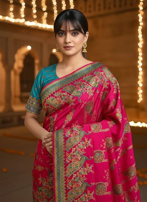Pink_Banarasi_Pure_Silk_Jacquard_Printed_Saree_For_Women_|_With_Blouse_Piece