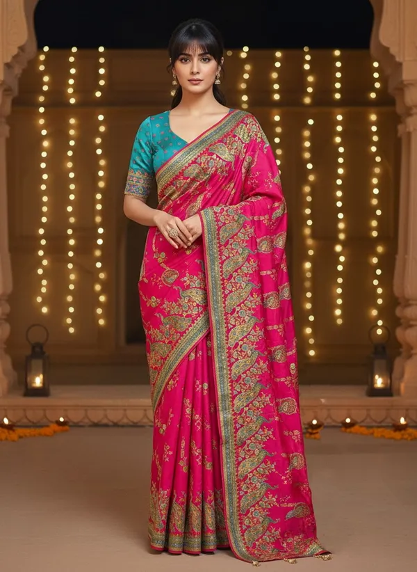 Pink_Banarasi_Pure_Silk_Jacquard_Printed_Saree_For_Women_|_With_Blouse_Piece