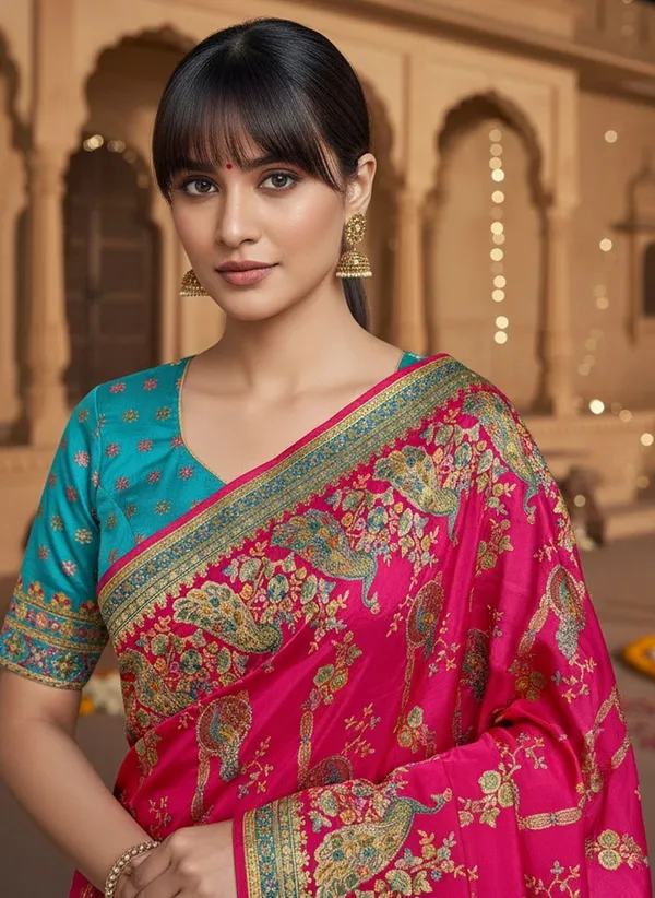 Pink_Banarasi_Pure_Silk_Jacquard_Printed_Saree_For_Women_|_With_Blouse_Piece