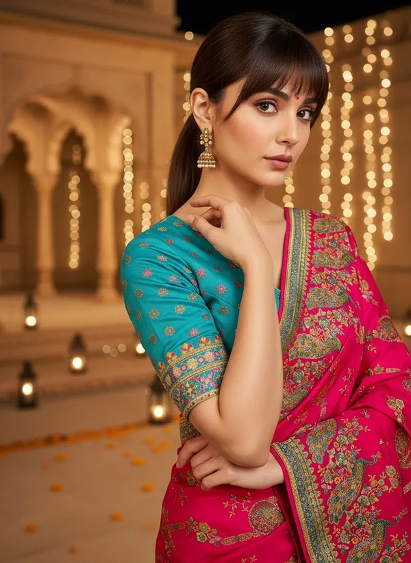 Pink_Banarasi_Pure_Silk_Jacquard_Printed_Saree_For_Women_|_With_Blouse_Piece