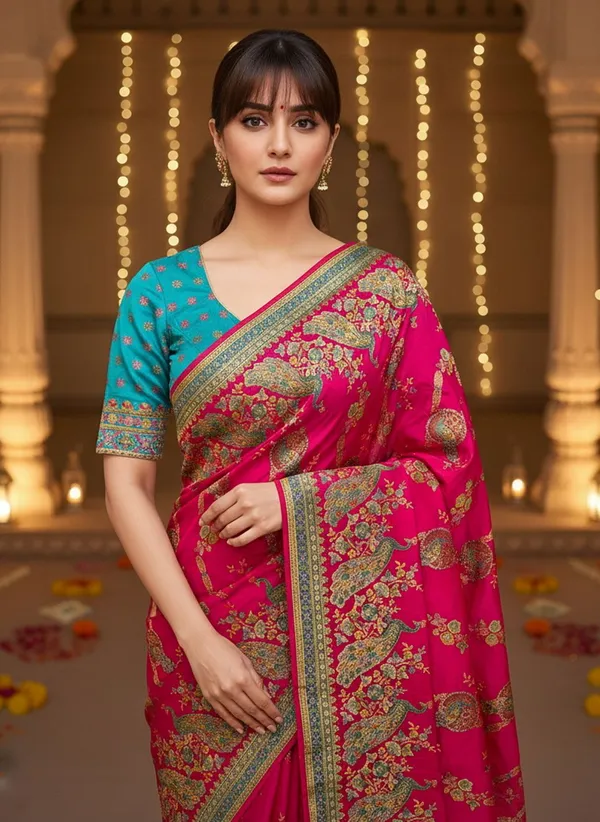 Pink_Banarasi_Pure_Silk_Jacquard_Printed_Saree_For_Women_|_With_Blouse_Piece