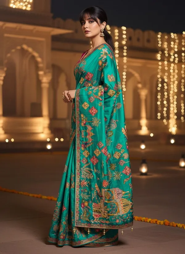 Light_Green_Banarasi_Pure_Silk_Jacquard_Printed_Saree_For_Women_|_With_Blouse_Piece