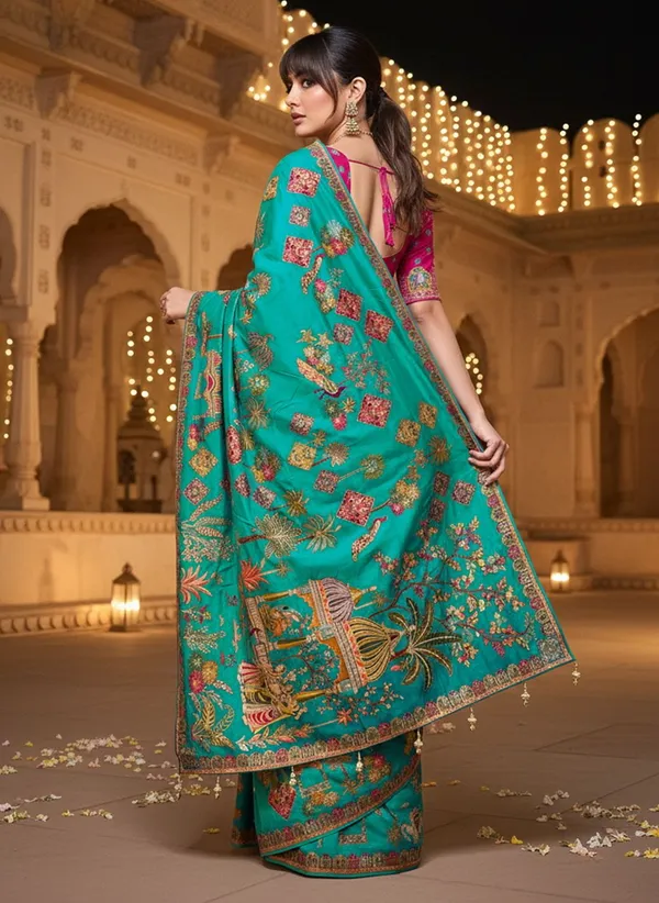 Light_Green_Banarasi_Pure_Silk_Jacquard_Printed_Saree_For_Women_|_With_Blouse_Piece