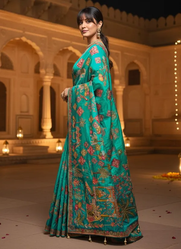 Light_Green_Banarasi_Pure_Silk_Jacquard_Printed_Saree_For_Women_|_With_Blouse_Piece