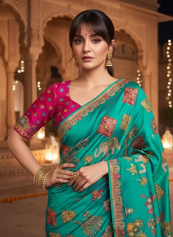 Light_Green_Banarasi_Pure_Silk_Jacquard_Printed_Saree_For_Women_|_With_Blouse_Piece