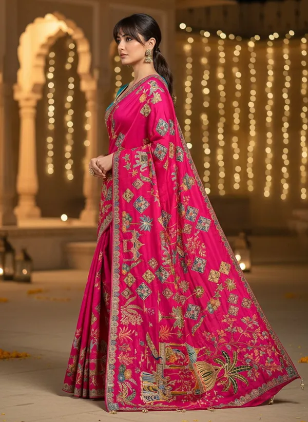 Fuchsia_Banarasi_Pure_Silk_Jacquard_Printed_Saree_For_Women_|_With_Blouse_Piece