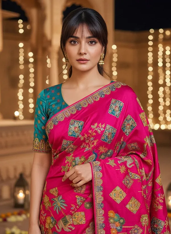 Fuchsia_Banarasi_Pure_Silk_Jacquard_Printed_Saree_For_Women_|_With_Blouse_Piece