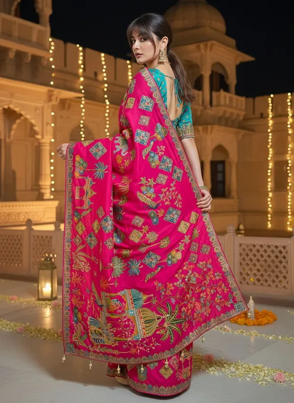 Fuchsia_Banarasi_Pure_Silk_Jacquard_Printed_Saree_For_Women_|_With_Blouse_Piece