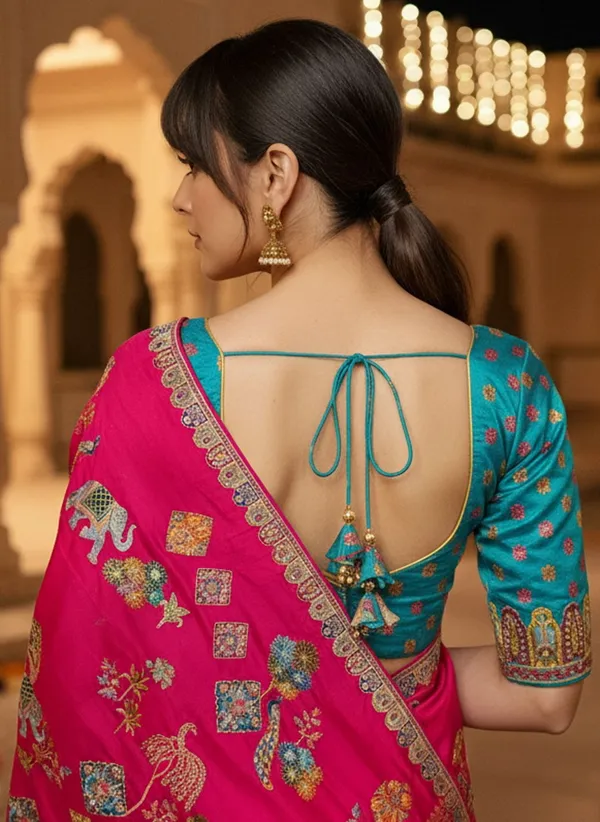 Fuchsia_Banarasi_Pure_Silk_Jacquard_Printed_Saree_For_Women_|_With_Blouse_Piece