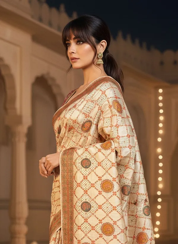 Off_White_Banarasi_Pure_Silk_Jacquard_Printed_Saree_For_Women_|_With_Blouse_Piece