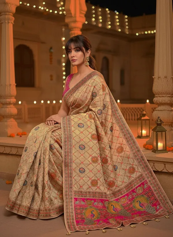 Off_White_Banarasi_Pure_Silk_Jacquard_Placement_Print_Saree_For_Women_|_With_Blouse_Piece