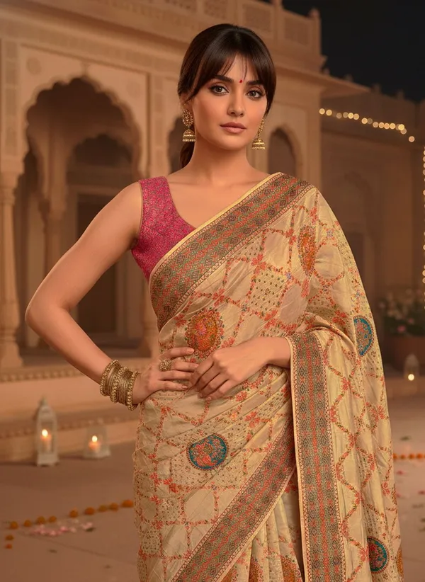 Off_White_Banarasi_Pure_Silk_Jacquard_Placement_Print_Saree_For_Women_|_With_Blouse_Piece